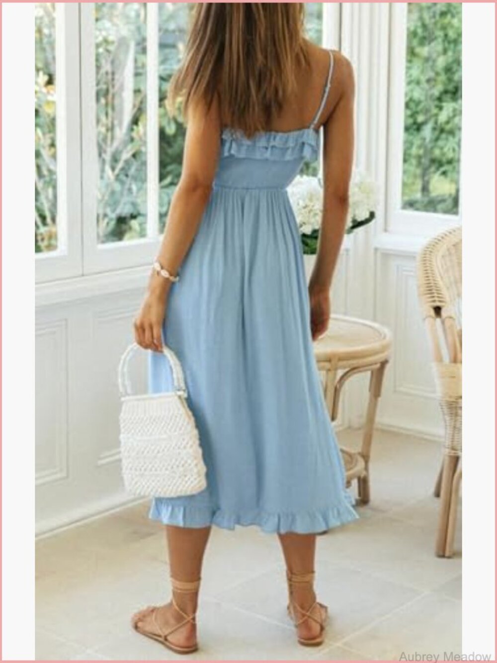 Sleeveless V-Neck Ruffle Midi Boho Dress Summer Casual Flowy A-Line - Picture 4 of 7